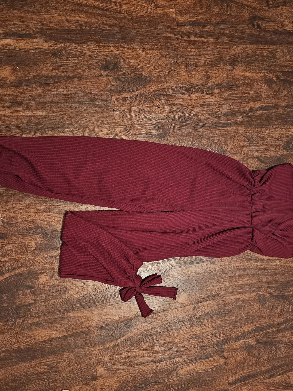 Oster Burgundy Knit Tie-Hem Jumpsuit